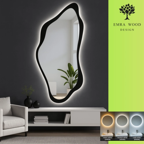 Lustro o nieregularnym kształcie w ramie mdf z podświetleniem - PIENA W RAMIE LED